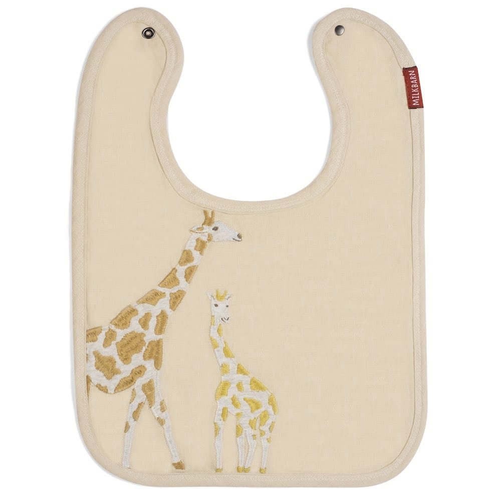 Milkbarn Infant Baby Appliqué Organic Linen Two-Layer Bib Giraffe